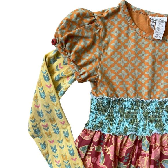 Matilda Jane Long Sleeve Multi Print Dress Ruffle Yellow Green Red Blue Girl's 8 - Picture 2 of 7